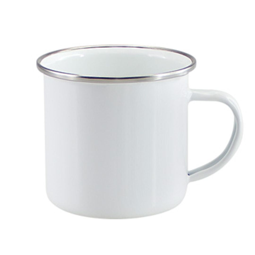 Taza Enlozada Sublimable 12 oz con Borde de Plata
