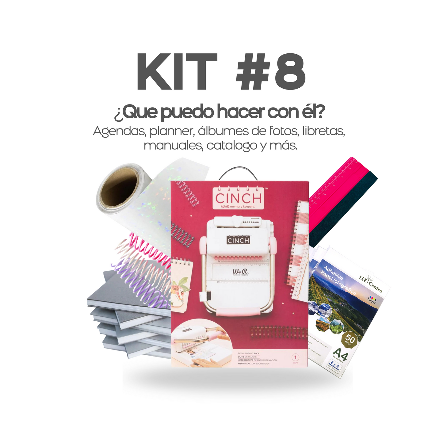 KIT #8 ENCUADERNADORA CINCH e INSUMOS