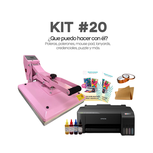 KIT #20 ESTAMPADORA PLANA 38X38 BANDEJA DESLIZABLE E IMPRESORA DE SUBLIMACION