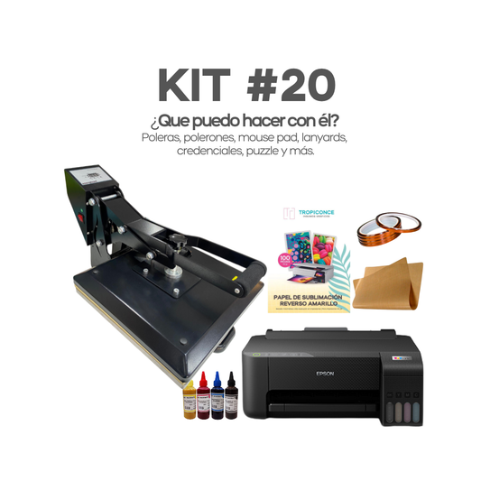 KIT #20 ESTAMPADORA PLANA 38X38 BANDEJA DESLIZABLE E IMPRESORA DE SUBLIMACION