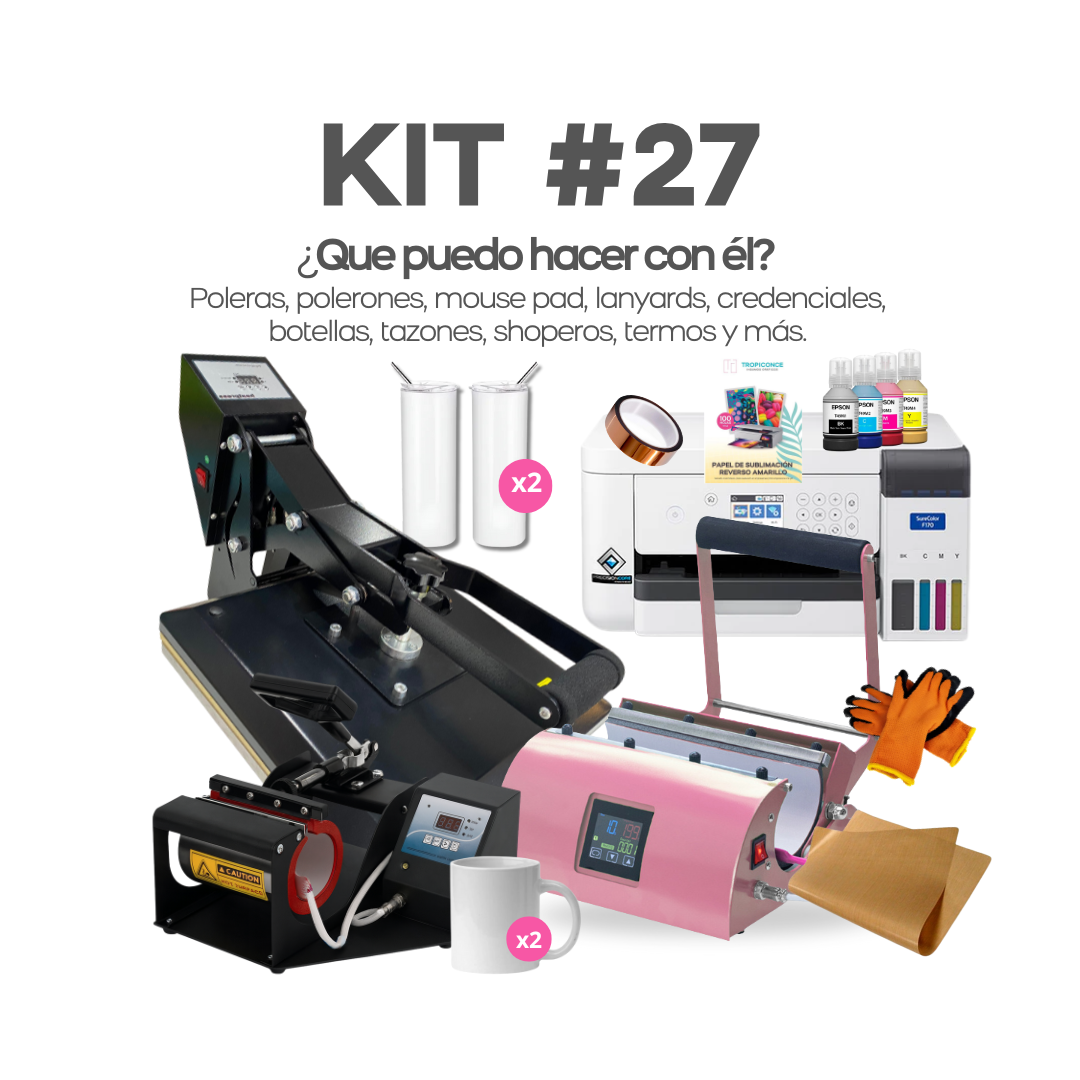 Kit #27 Estampadora de poleras, botellas, tazas e impresora para sublimación.