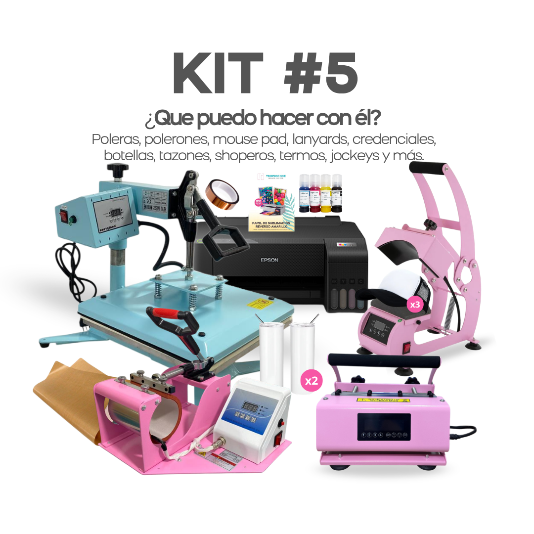 Kit #5 Estampadora de poleras, botellas, tazas, jockey e impresora para sublimación.