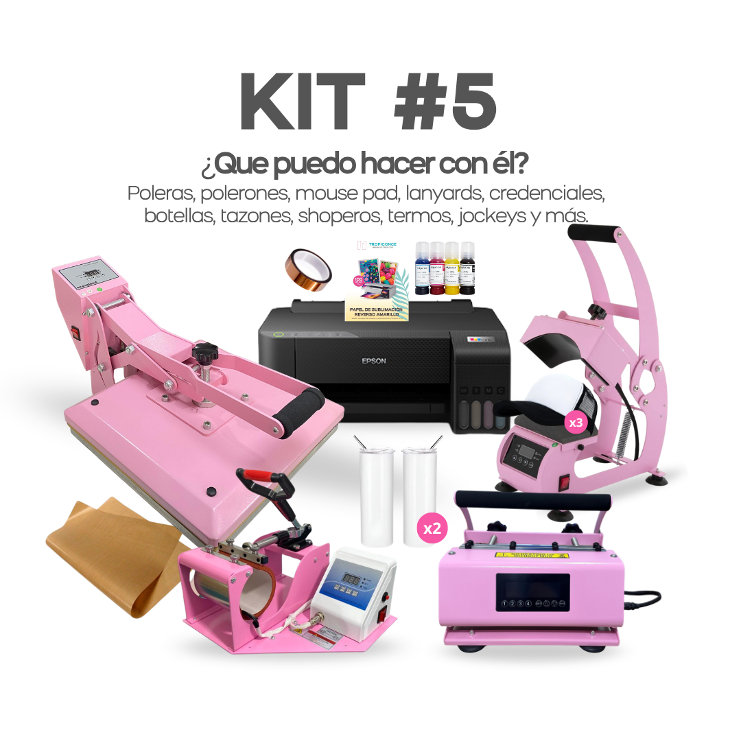 Kit #5 Estampadora de poleras, botellas, tazas, jockey e impresora para sublimación.