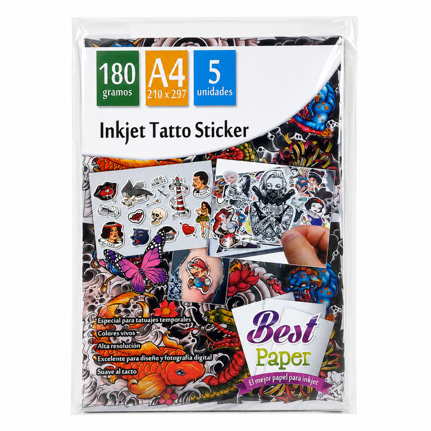 Papel Inkjet Tattoo Sticker Matte A4 – Pack 5 hojas